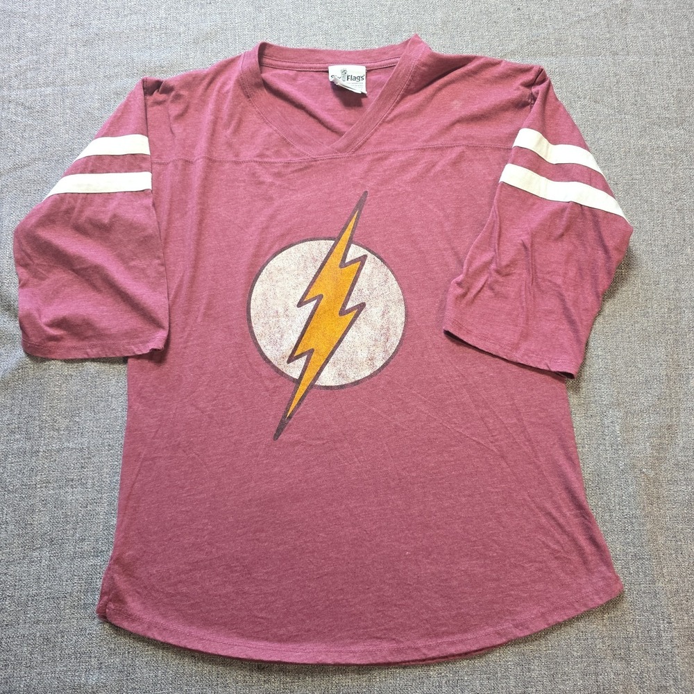 Six Flags Shirt Womens The Flash Burnt Red Small Half Sleeve